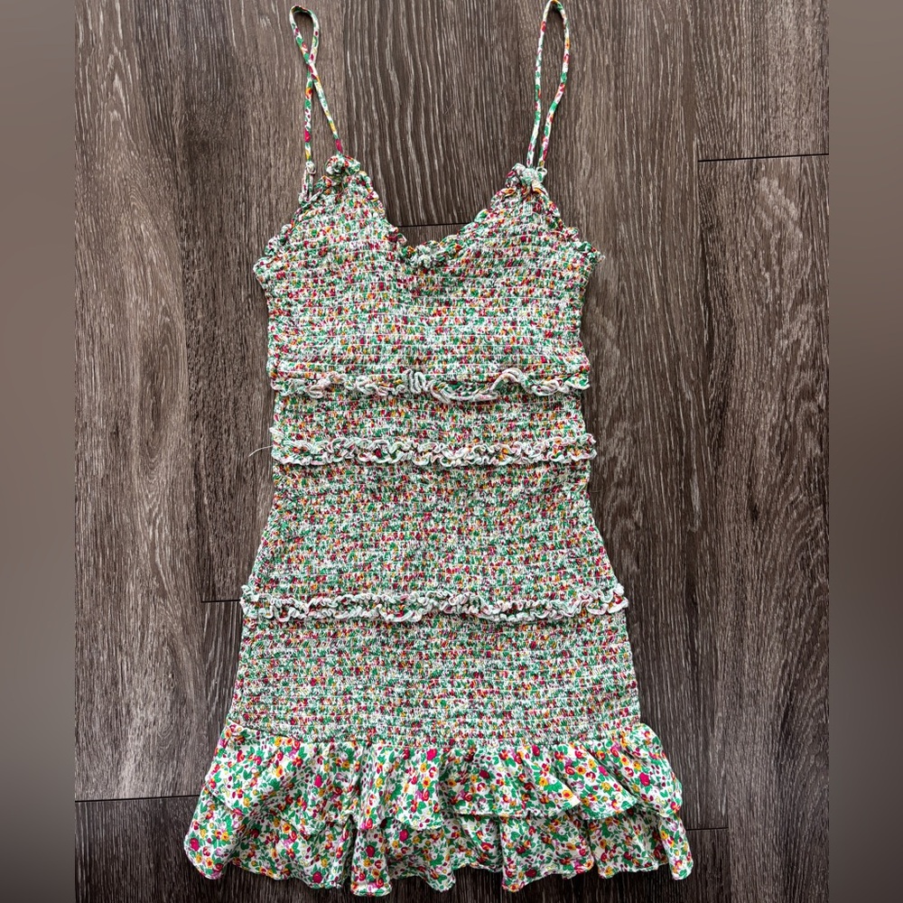 Olivaceous Floral Ruffle Mini Dress S